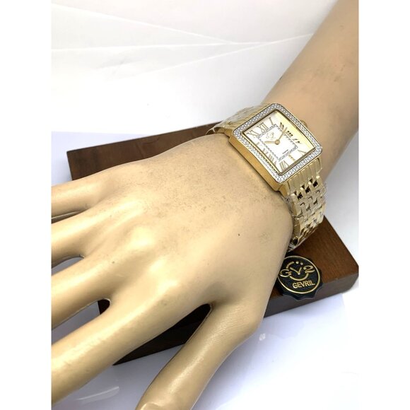 GV2 by Gevril Women\'s Watch 12303B Swiss Quartz Silver Dial Gold Steel 27.5mm